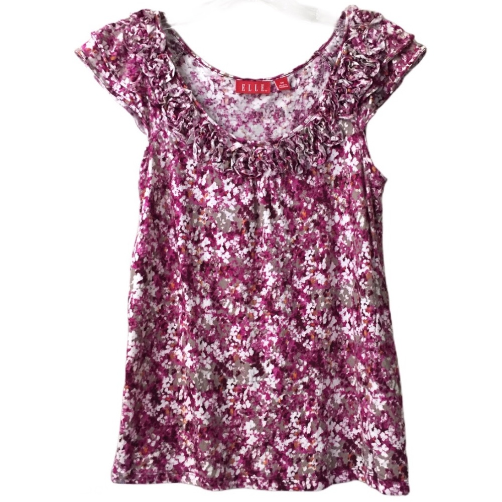 ELLE Ruffle Trim Tank Top Multicolor Floral Print